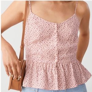 & Other Stories Pink Buttoned Jacquard Strap Floral Top